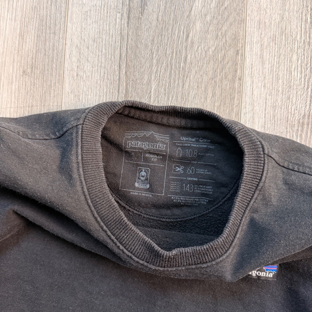 Patagonia Mens L Black Uprisal Crew Sweatshirt Recycled Regular Fit Logo - Picture 5 of 7